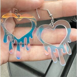 Iridescent Melting Heart Acrylic Dangle Earrings